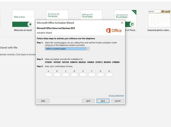 Maison de Microsoft Office et clé de permis activées par téléphone des affaires 2019 pour Windows 10 pro