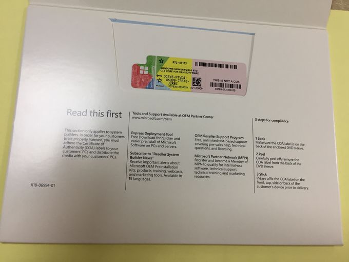 КОА ядра стандарта 16 сервера 2016 Микрософт Виндовс оригинала 100% для 5 потребителей